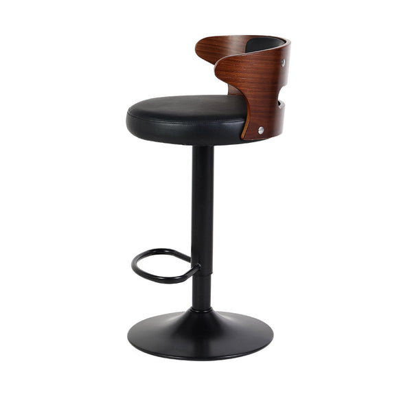 Artiss Set of 2 Bar Stools Kitchen Wooden Gas Lift Leather Stool Metal Black Barstools Artiss