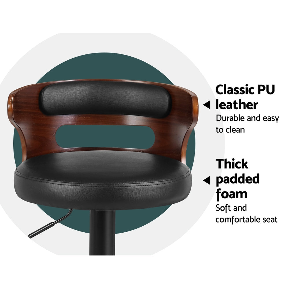 Artiss Set of 2 Bar Stools Kitchen Wooden Gas Lift Leather Stool Metal Black Barstools Artiss