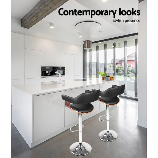 Artiss Set of 2 Wooden Bar Stool - Black and Wood Artiss