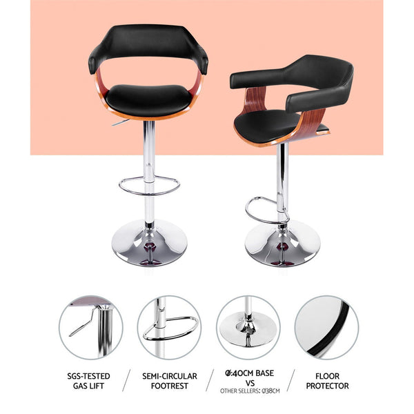 Artiss Set of 2 Wooden Bar Stool - Black and Wood Artiss