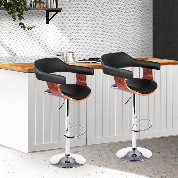 Artiss Set of 2 Wooden Bar Stool - Black and Wood Artiss