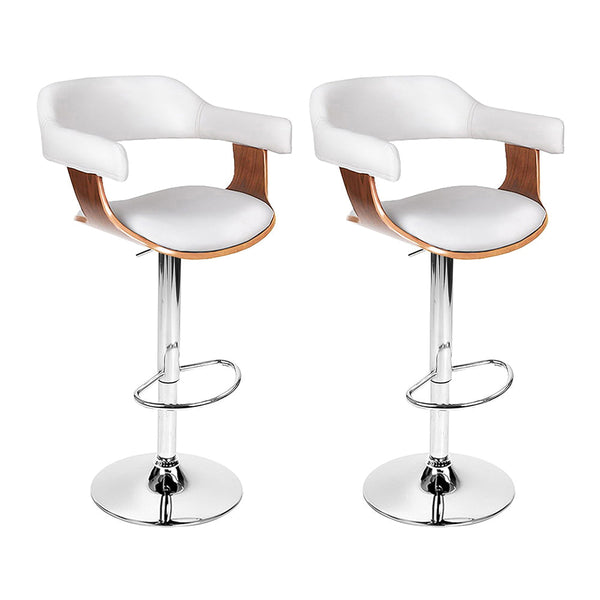 Artiss Set of 2 Wooden PU Leather Bar Stool - White and Chrome Artiss