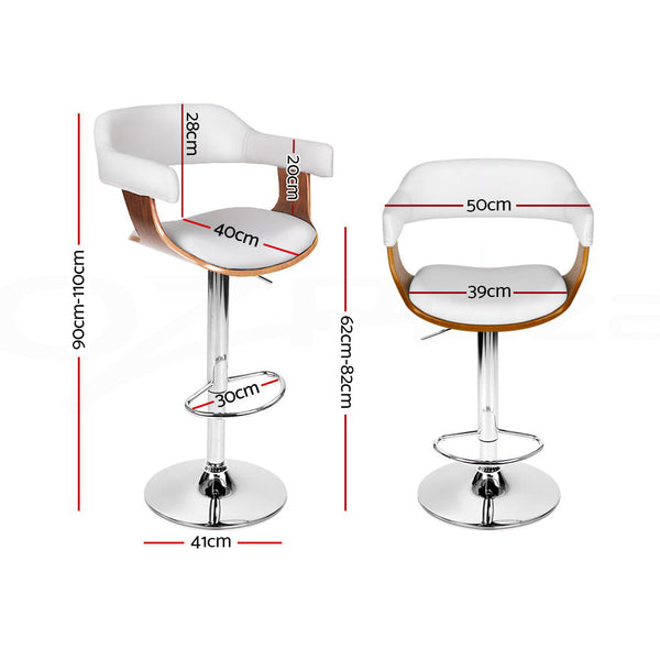 Artiss Set of 2 Wooden PU Leather Bar Stool - White and Chrome Artiss