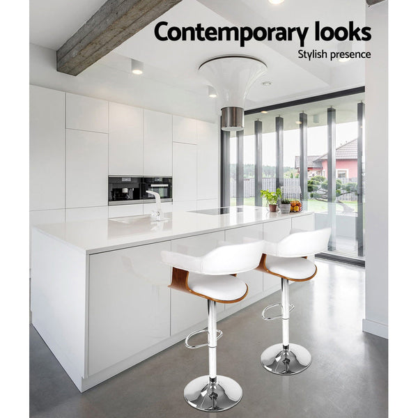 Artiss Set of 2 Wooden PU Leather Bar Stool - White and Chrome Artiss