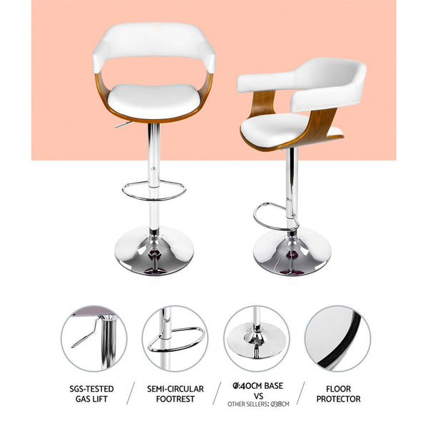 Artiss Set of 2 Wooden PU Leather Bar Stool - White and Chrome Artiss