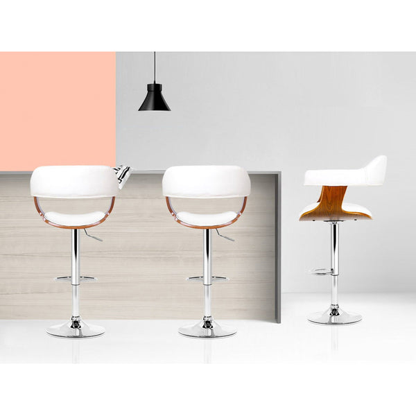 Artiss Set of 2 Wooden PU Leather Bar Stool - White and Chrome Artiss