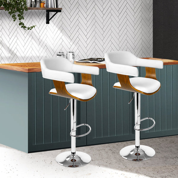Artiss Set of 2 Wooden PU Leather Bar Stool - White and Chrome Artiss