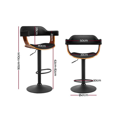 Artiss Wooden Bar Stool Gas Lift Leather - Black