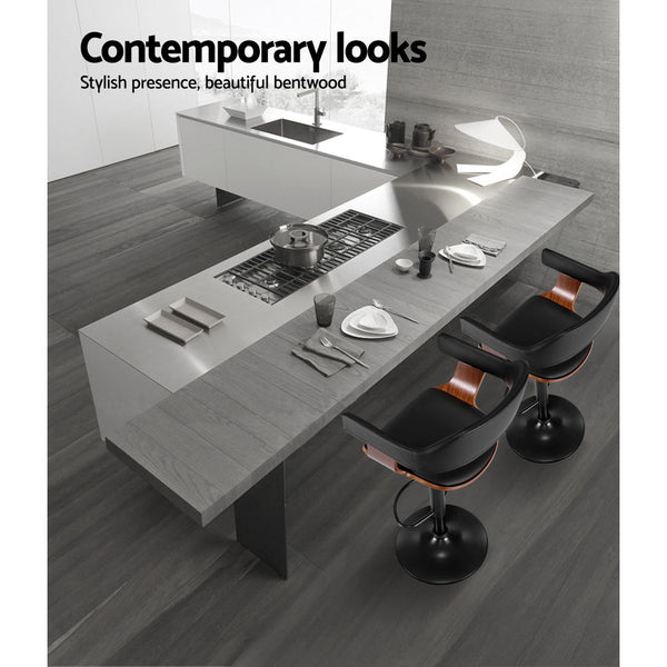 Artiss Wooden Bar Stool Gas Lift Leather - Black Artiss