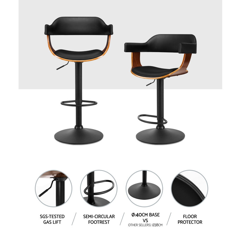 Artiss Wooden Bar Stool Gas Lift Leather - Black Artiss