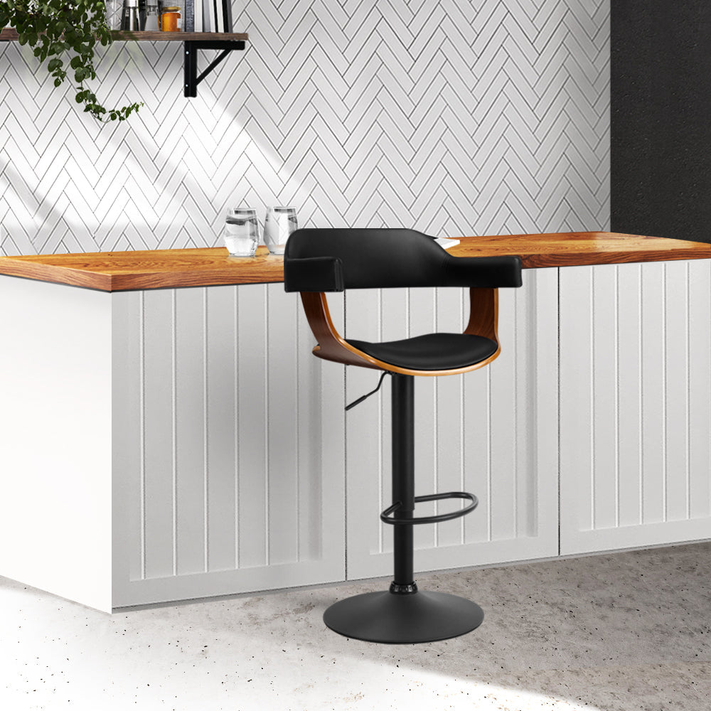 Artiss Wooden Bar Stool Gas Lift Leather - Black Artiss