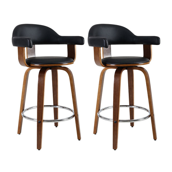 Artiss 2x Bar Stools Wooden Swivel Bar Stool Kitchen Dining Chair Wood Black Artiss