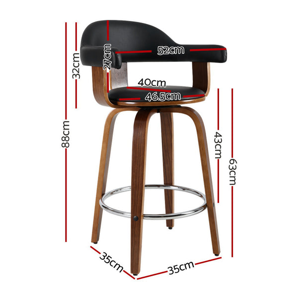Artiss 2x Bar Stools Wooden Swivel Bar Stool Kitchen Dining Chair Wood Black Artiss