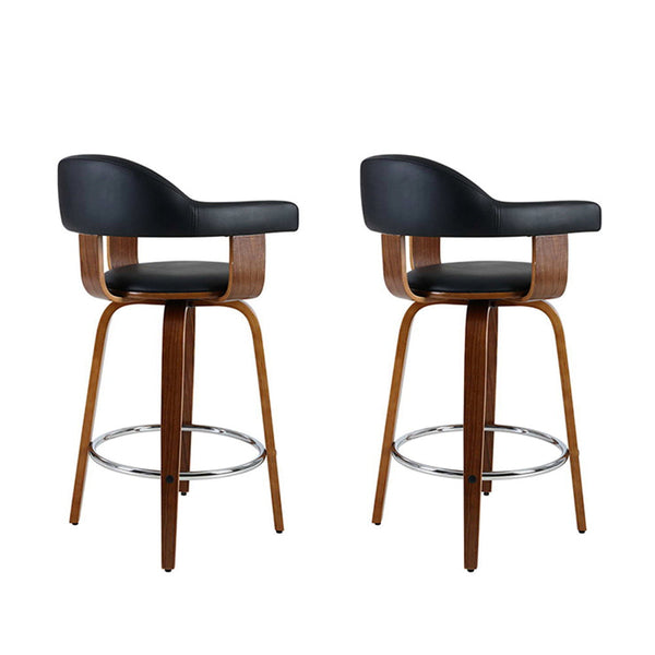 Artiss 2x Bar Stools Wooden Swivel Bar Stool Kitchen Dining Chair Wood Black Artiss