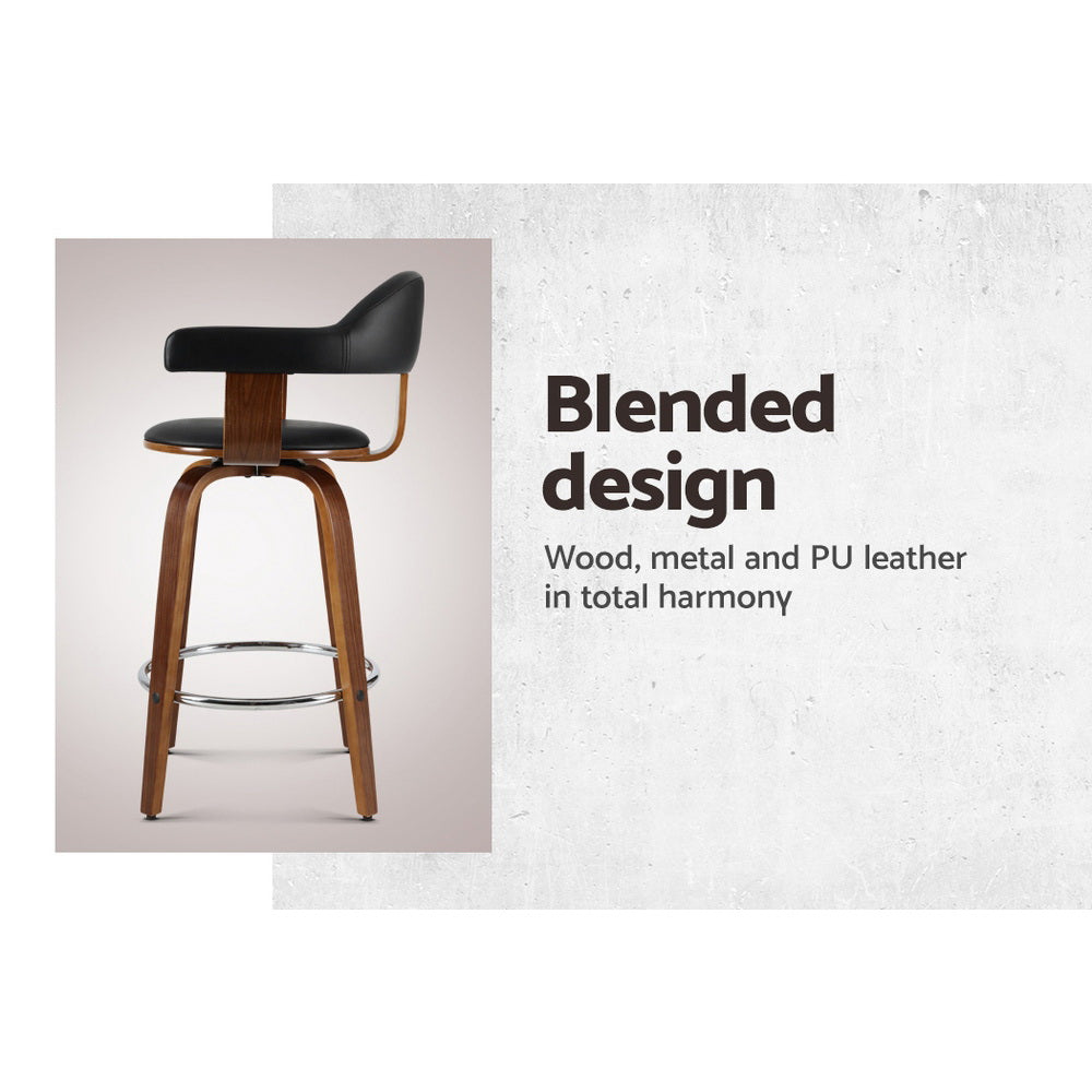 Artiss 2x Bar Stools Wooden Swivel Bar Stool Kitchen Dining Chair Wood Black Artiss