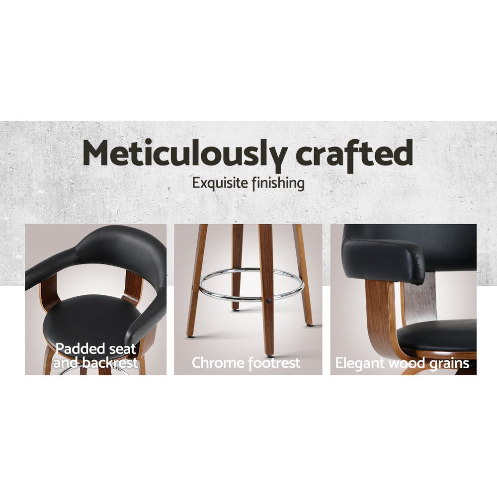 Artiss 2x Bar Stools Wooden Swivel Bar Stool Kitchen Dining Chair Wood Black Artiss