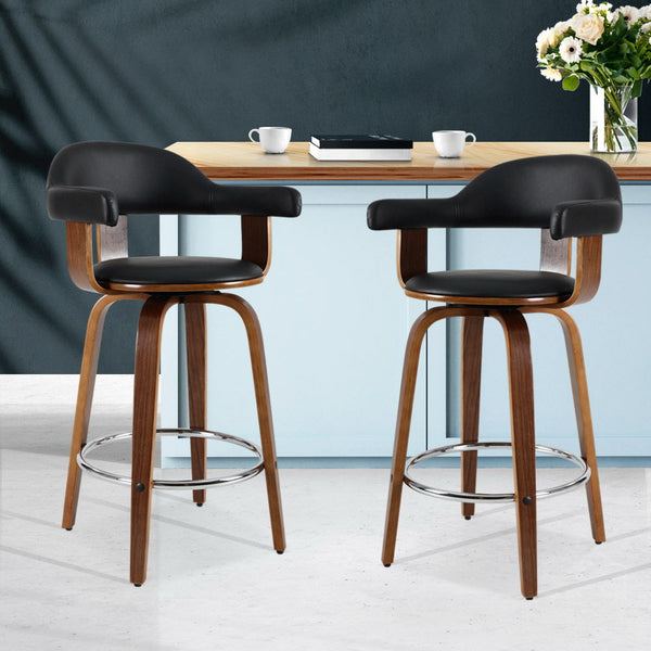 Artiss 2x Bar Stools Wooden Swivel Bar Stool Kitchen Dining Chair Wood Black Artiss