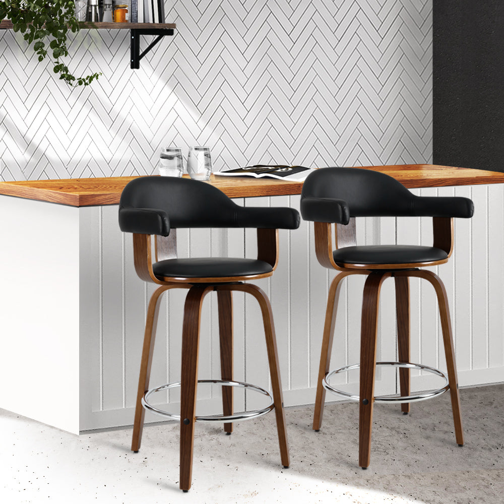 Artiss 2x Bar Stools Wooden Swivel Bar Stool Kitchen Dining Chair Wood Black Artiss