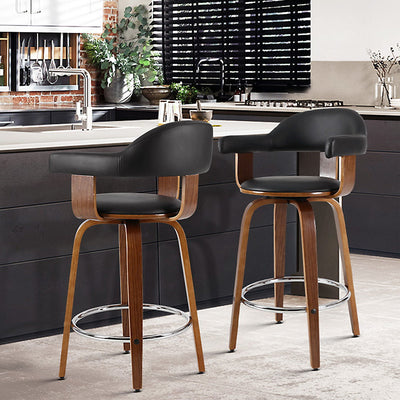 Artiss 2x Bar Stools Wooden Swivel Bar Stool Kitchen Dining Chair Wood Black