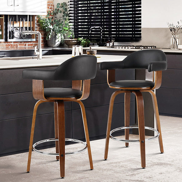Artiss 2x Bar Stools Wooden Swivel Bar Stool Kitchen Dining Chair Wood Black Artiss