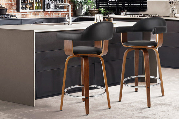 Artiss 2x Bar Stools Wooden Swivel Bar Stool Kitchen Dining Chair Wood Black Artiss