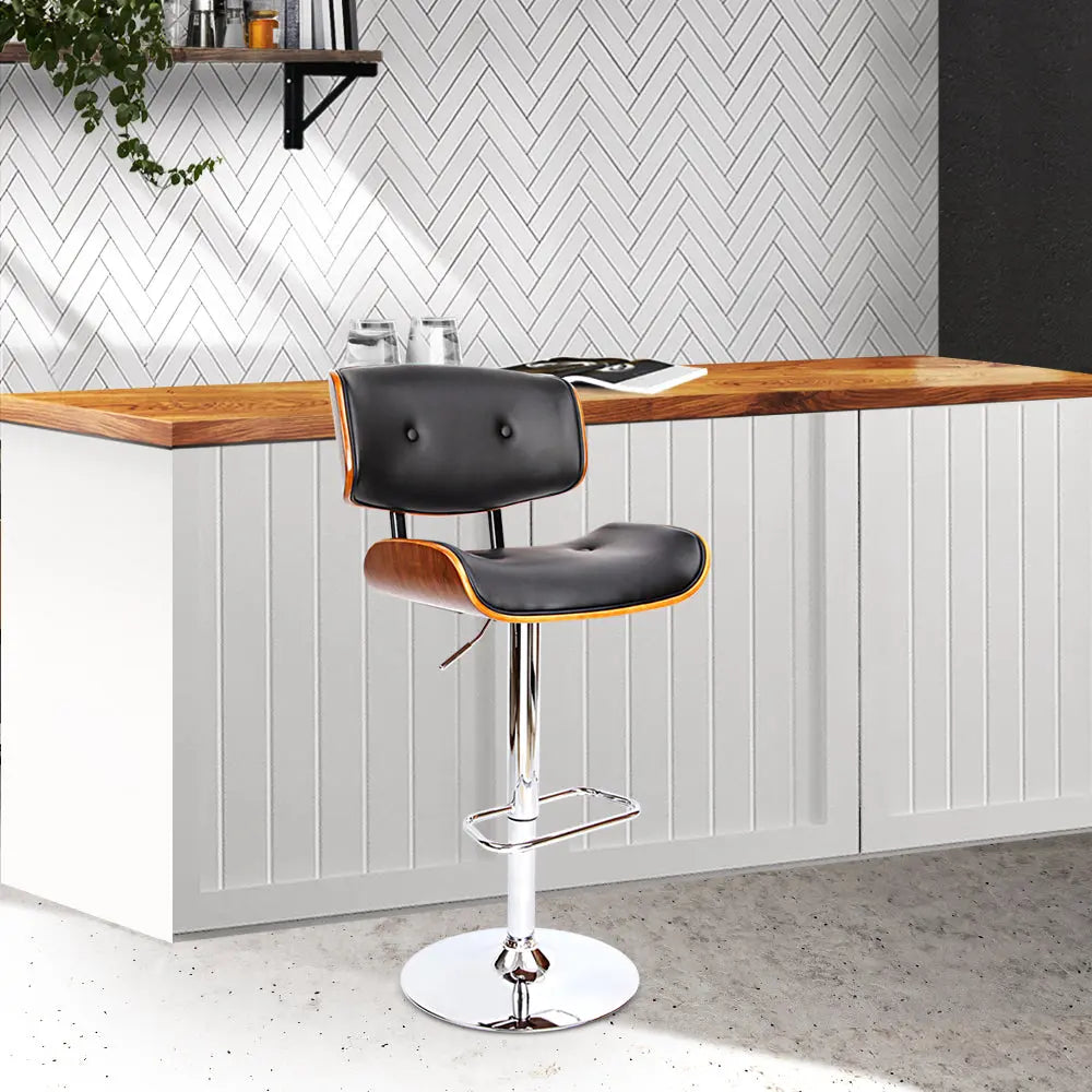 Artiss Wooden Gas Lift  Bar Stools - Black Artiss