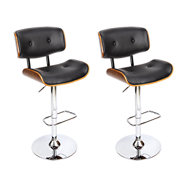 Artiss Set of 2 Wooden Gas Lift Bar Stools - Black and Chrome Artiss