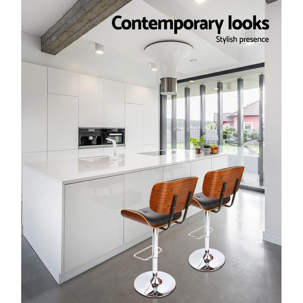 Artiss Set of 2 Wooden Gas Lift Bar Stools - Black and Chrome Artiss