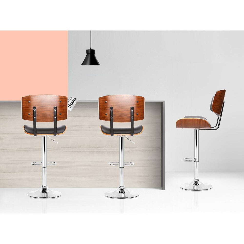 Artiss Set of 2 Wooden Gas Lift Bar Stools - Black and Chrome Artiss