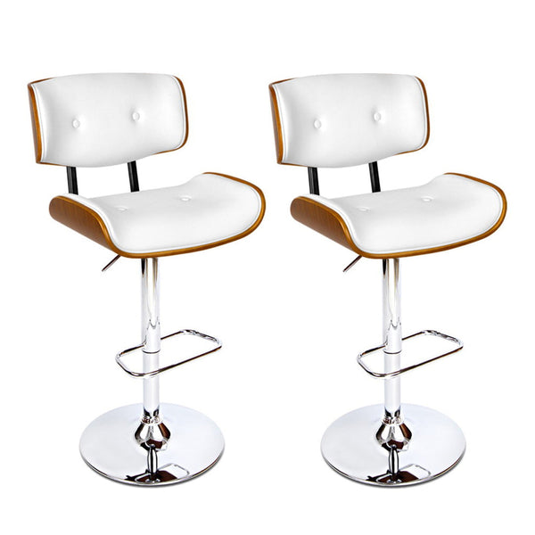 Artiss Set of 2 Wooden Gas Lift Bar Stool - White and Chrome Artiss