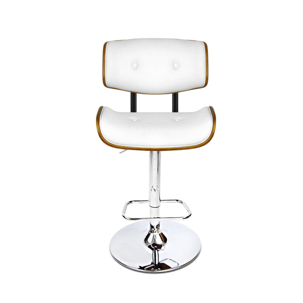 Artiss Set of 2 Wooden Gas Lift Bar Stool - White and Chrome Artiss