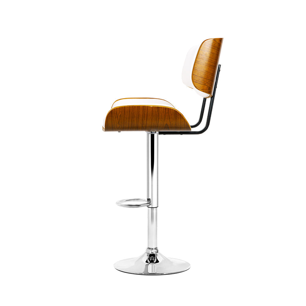 Artiss Set of 2 Wooden Gas Lift Bar Stool - White and Chrome Artiss