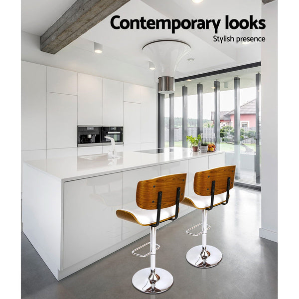 Artiss Set of 2 Wooden Gas Lift Bar Stool - White and Chrome Artiss