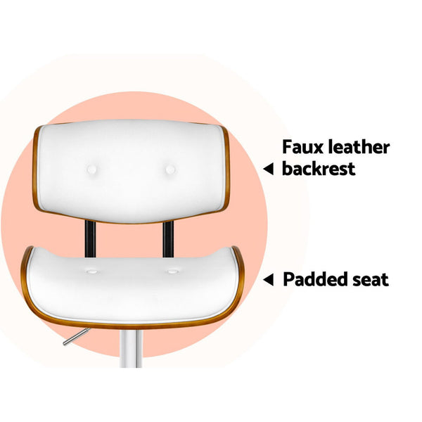 Artiss Set of 2 Wooden Gas Lift Bar Stool - White and Chrome Artiss