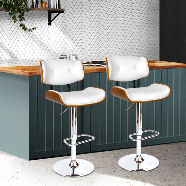 Artiss Set of 2 Wooden Gas Lift Bar Stool - White and Chrome Artiss