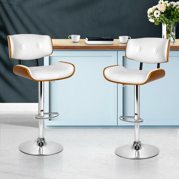 Artiss Set of 2 Wooden Gas Lift Bar Stool - White and Chrome Artiss