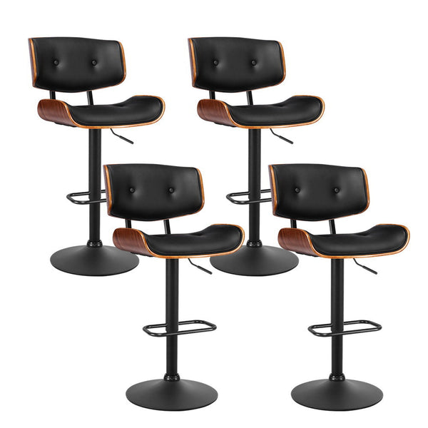 Artiss Set of 4 Kitchen Bar Stools Gas Lift Stool Chairs Swivel Barstool Leather Black Artiss