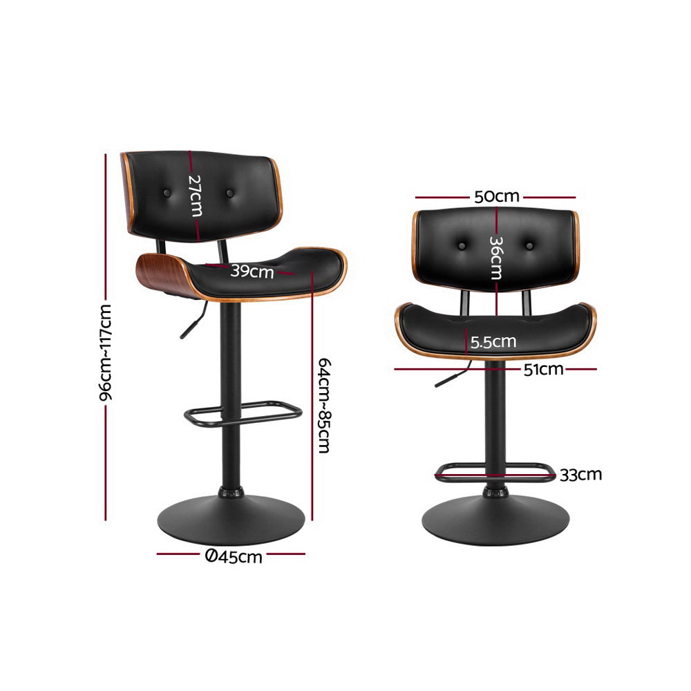 Artiss Set of 4 Kitchen Bar Stools Gas Lift Stool Chairs Swivel Barstool Leather Black Artiss