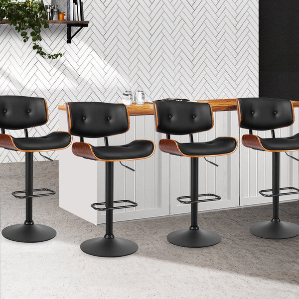 Artiss Set of 4 Kitchen Bar Stools Gas Lift Stool Chairs Swivel Barstool Leather Black Artiss