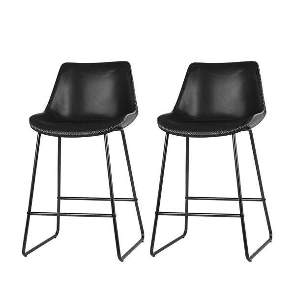Artiss Set of 2 Bar Stools Kitchen Metal Bar Stool Dining Chairs PU Leather Black Artiss
