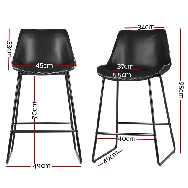 Artiss Set of 2 Bar Stools Kitchen Metal Bar Stool Dining Chairs PU Leather Black Artiss