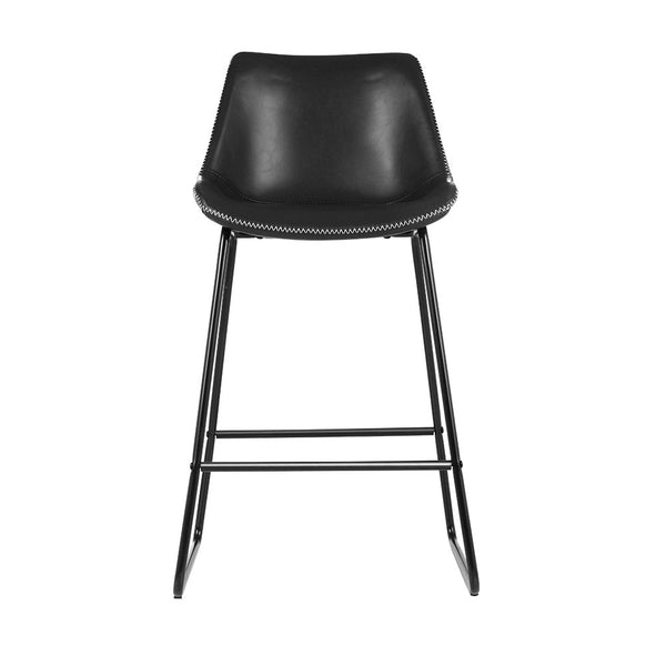 Artiss Set of 2 Bar Stools Kitchen Metal Bar Stool Dining Chairs PU Leather Black Artiss