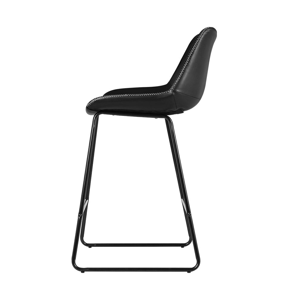 Artiss Set of 2 Bar Stools Kitchen Metal Bar Stool Dining Chairs PU Leather Black Artiss