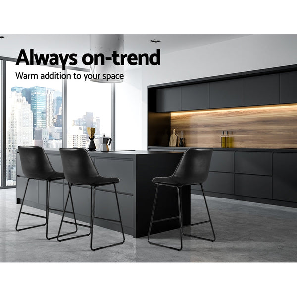 Artiss Set of 2 Bar Stools Kitchen Metal Bar Stool Dining Chairs PU Leather Black Artiss