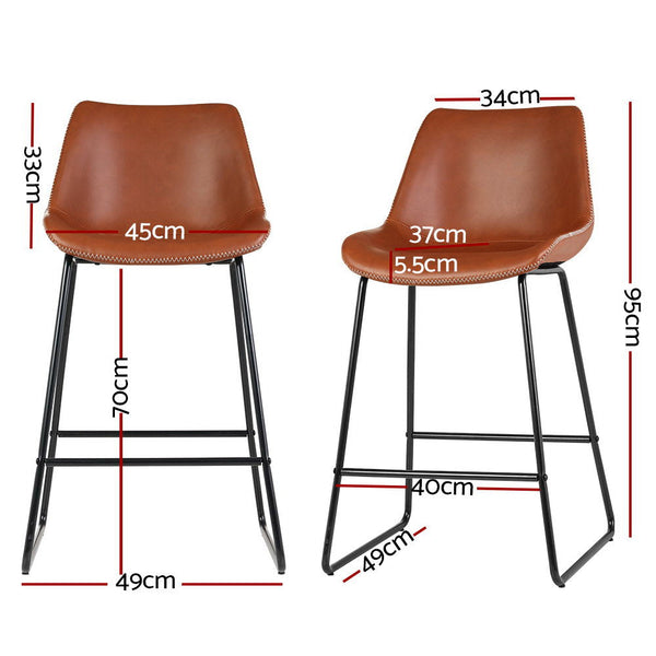 Artiss Set of 2 Bar Stools Kitchen Metal Bar Stool Dining Chairs PU Leather Brown Artiss