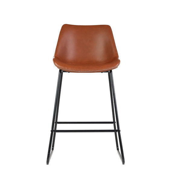 Artiss Set of 2 Bar Stools Kitchen Metal Bar Stool Dining Chairs PU Leather Brown Artiss
