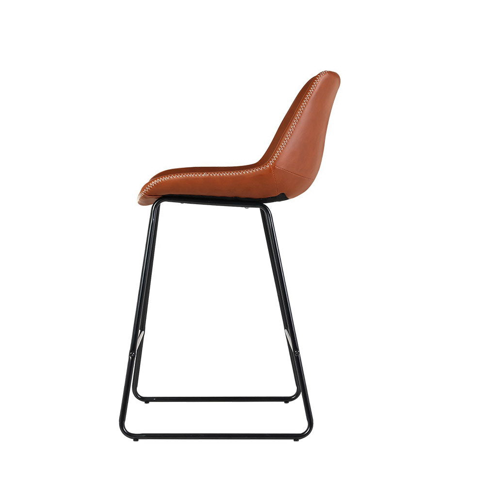 Artiss Set of 2 Bar Stools Kitchen Metal Bar Stool Dining Chairs PU Leather Brown Artiss