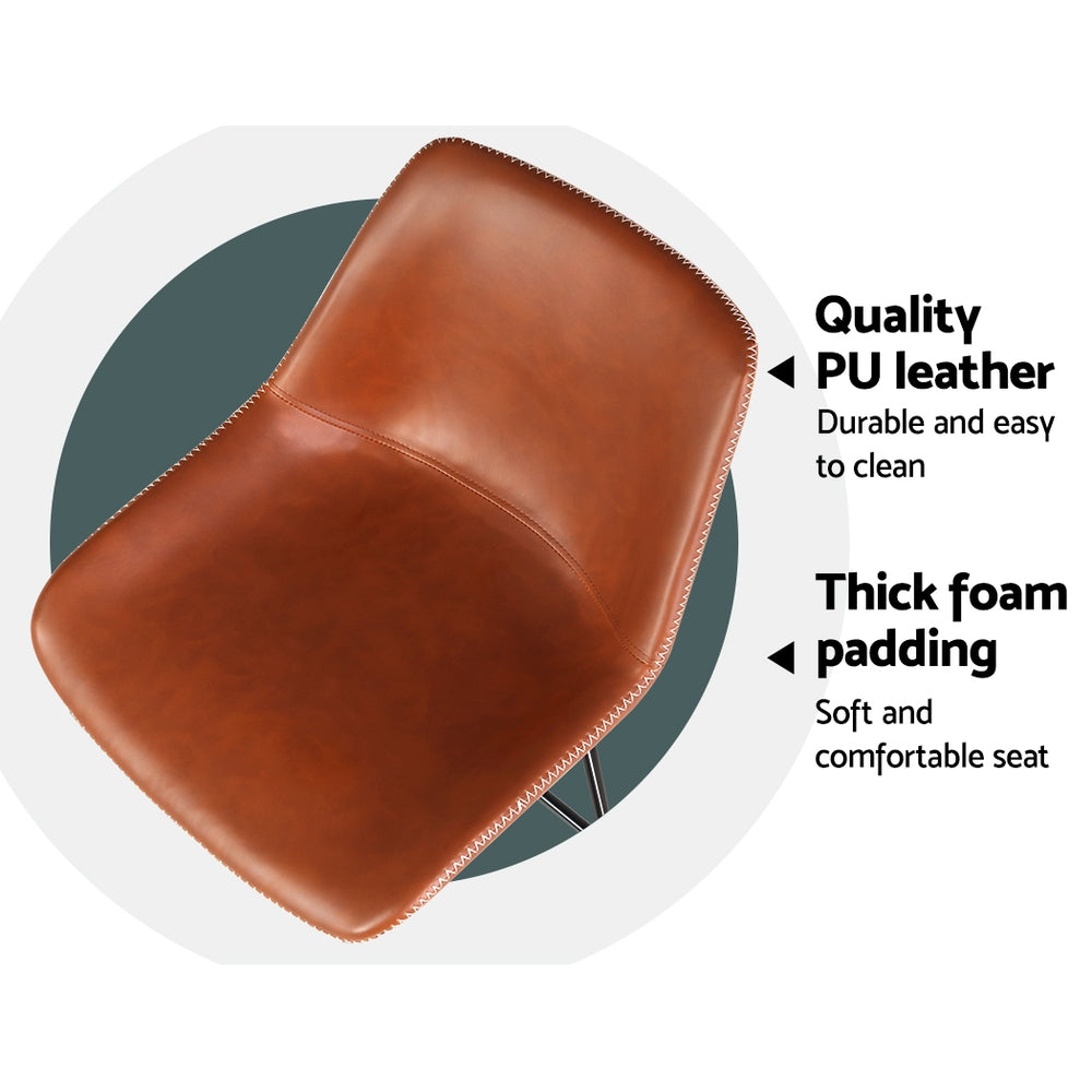 Artiss Set of 2 Bar Stools Kitchen Metal Bar Stool Dining Chairs PU Leather Brown Artiss