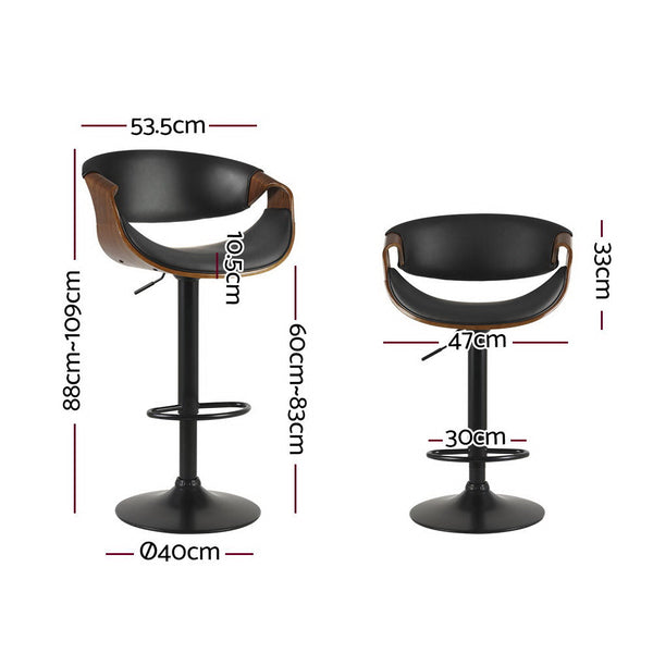 Artiss Bar Stools Swivel Chair Kitchen Gas Lift Wooden Bar Stool Leather Black Artiss