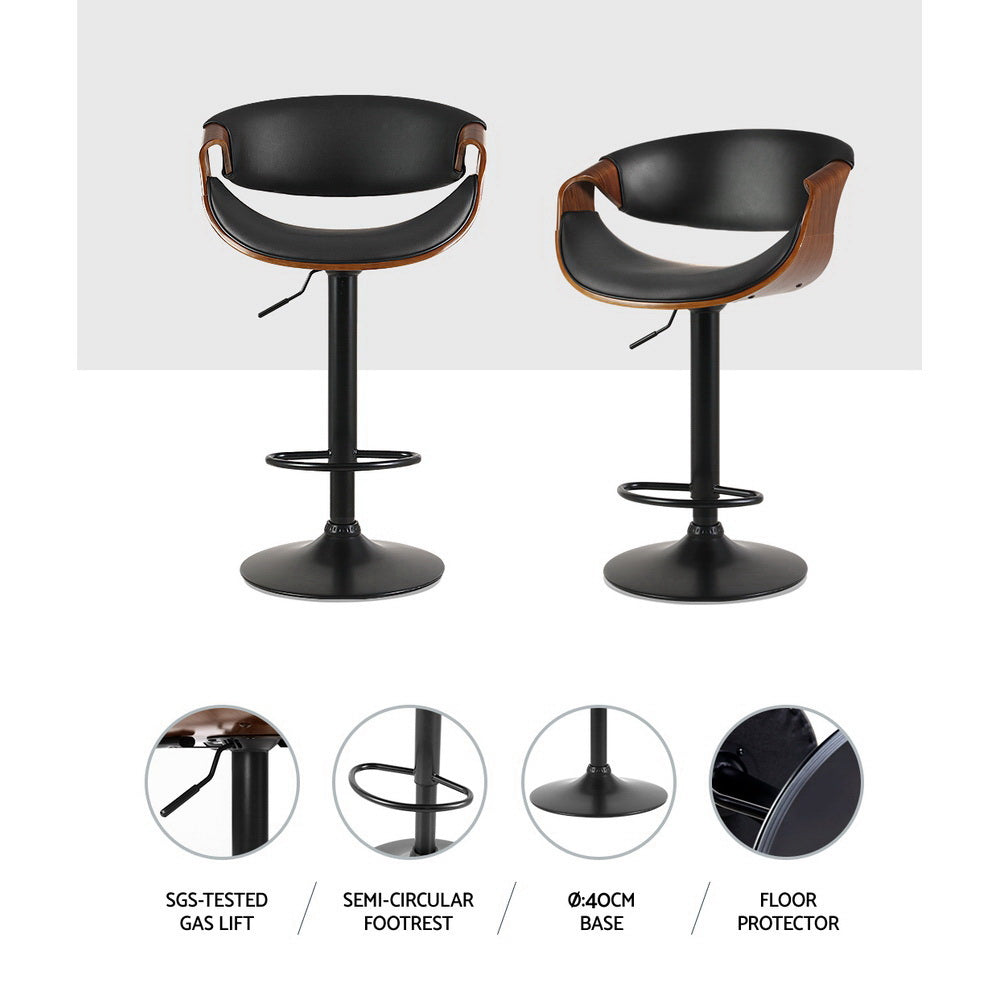 Artiss Bar Stools Swivel Chair Kitchen Gas Lift Wooden Bar Stool Leather Black Artiss